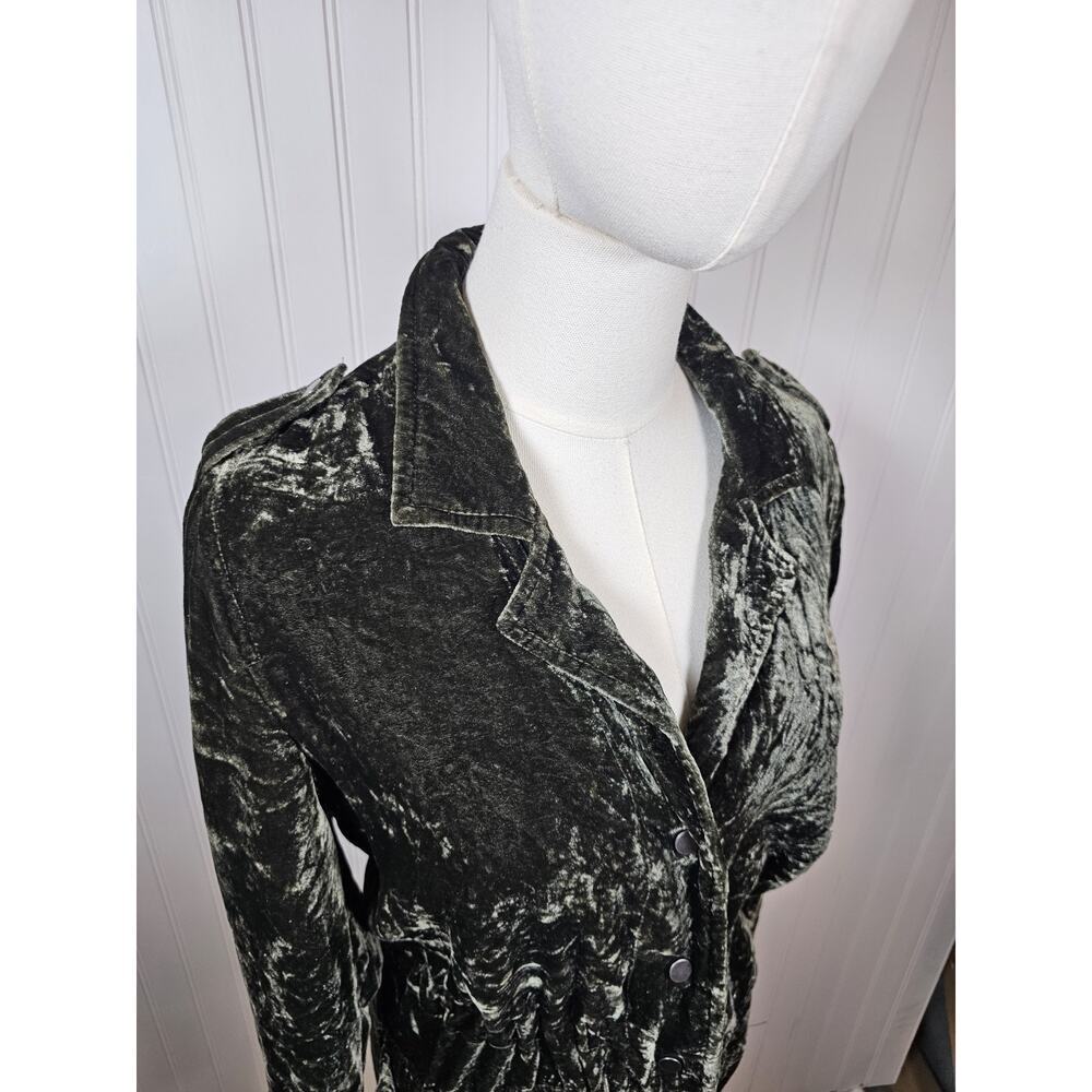 Lucky Brand Green Crushed Velvet Cinch Waist Button Jacket Women's S Military - Picture 2 of 9